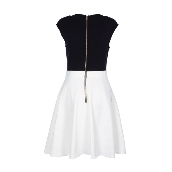 Ted Baker Navy Ivory White Cap Sleeve Midi Dress Pleated Skirt - Ted Sz 1 US 0-2 - Picture 3 of 16